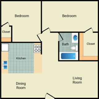 2 Bed / 1 Bath / 850 sq ft
